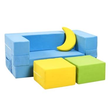 Imagem de Elftopia Sofá infantil modular, poltrona de espuma para crianças, conjunto de sofá de pelúcia conversível para crianças, sofá-cama dobrável (cor dinami)