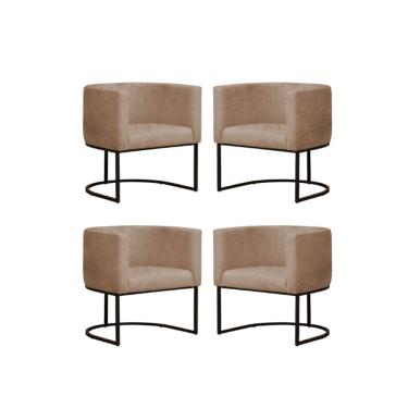 Imagem de Kit 4 Poltronas Reforçada Decorativa Sala Gabriela Base Ferro Preta Suede