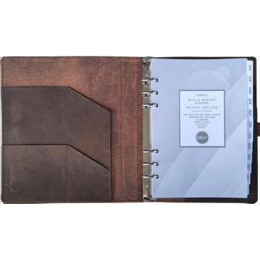 Imagem de Agenda diária de couro – Dia em uma página, janeiro de 2026 a dezembro de 2026, fichário de couro legítimo, recarregável, tamanho A5