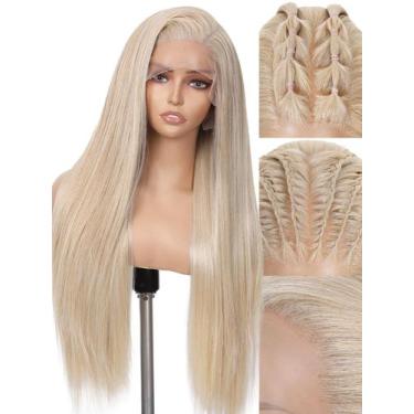 Imagem de Peruca frontal de renda sintética WIGNEE 13x6 28cm Ash Blonde