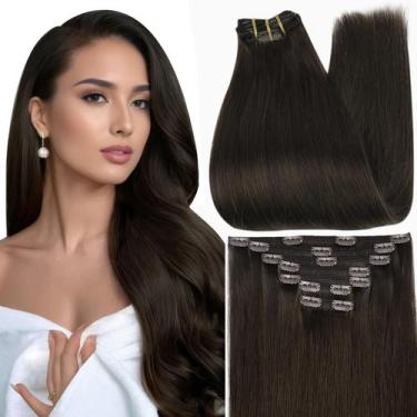 Imagem de Extensões de cabelo Full Shine Clips ins 60 cm 120 g marrom escuro