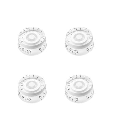 Imagem de DIAO79NI Botões de controle de velocidade de 18 estrias de tamanho métrico para guitarra elétrica Epiphone Les Paul SG Asia Import Guitar Bass Split Shaft Pots, branco/preto (conjunto de 4)