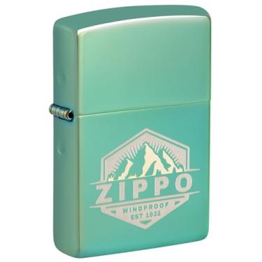Imagem de Zippo Isqueiro de bolso verde de alto polimento com design de crachá