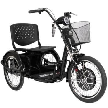 Imagem de Triciclo Elétrico Kit 800W Ré Farol e Alarme Fox Preto com Cestinha - 