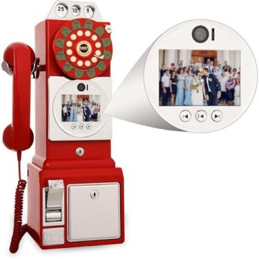 Imagem de Livro De Visitas De Vídeo Áudio Telefone De Casamento, Telefone De Casamento De Livro De Visitas De Vídeo 1080p, Ornamento De Telefone Antigo Com Gravação De Lente Para Va, Red, 64G