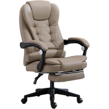 Imagem de Cadeira Ergonômica Para Escritório Em Casa, Poltrona Giratória De 360° Para Computador Com Encosto Inclinável E Apoio Para Os Pés, Cadeira De Mesa De Couro C, Black, Height 114-122CM