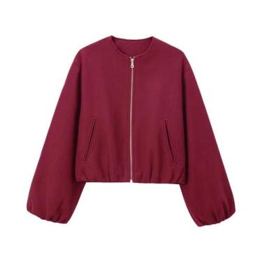 Imagem de Jaqueta Bomber Feminina Oversized Macia Com Zíper Frontal Manga Longa 