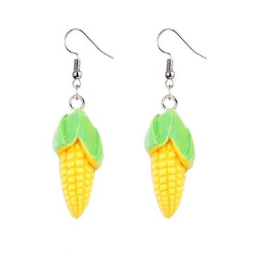 Imagem de Brincos feitos à mão com brócolis de milho, banhado a ouro, 3D, engraçado, leve, resina, vegetais, frutas, kawaii, brincos pendentes para mulheres, amantes da natureza, joias de festa de aniversário