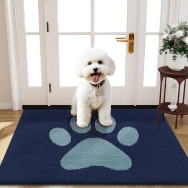 Imagem de Buganda Tapete de porta de cachorro para patas enlameadas, capachos absorventes de sujeira antiderrapante, tapete de baixo perfil lavável para cães de lama, tapete de entrada para piso interno (101 x