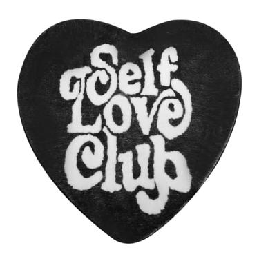 Imagem de ZFLYCANP Tapete de banheiro em forma de coração, tapete de clube de amor próprio, tapete de coração, tapete antiderrapante para casa, cozinha, sala de estar, banheiro (preto + branco)