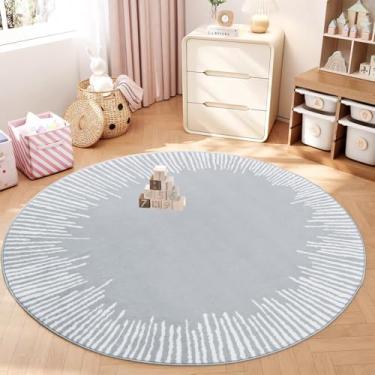 Imagem de Lacomfy Tapete redondo abstrato – tapete circular contemporâneo de 1,5 m para quarto, sala de estar, quarto de crianças, berçário, sala de jantar, tapete circular antiderrapante, decoração de