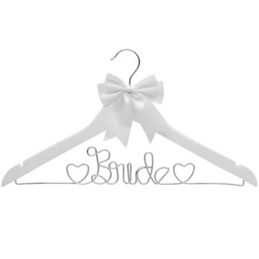 Imagem de Cabide de noiva personalizado, exibição de vestido de noiva, suporte de vestido de noiva, madeira branca com letras prateadas para noiva, presente de lembrança elegante, adereço para fotos com ombros