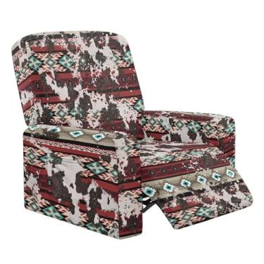 Imagem de Wanyint Capa vermelha com estampa de vaca asteca com descanso para os pés, lavável, 4 peças, antiderrapante, protetor de cadeira reclinável para meninos preguiçosos para animais de estimação, gatos