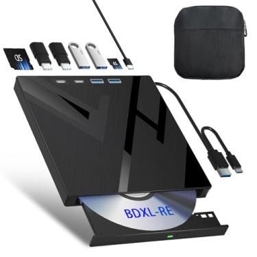 Imagem de Unidade Blueray externa 7 em 1, unidade Blueray/DVD externa para PC com porta SD/TF Blu Ray Burner, suporta disco de 100 G para laptop Windows Linux MacOS e desktop (com capa de transporte)