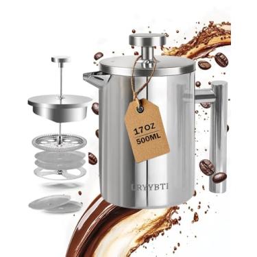 Imagem de LRYYBTI Cafeteira French Press, prensa de café de aço inoxidável com linhas de escala (prata, 500 ml)