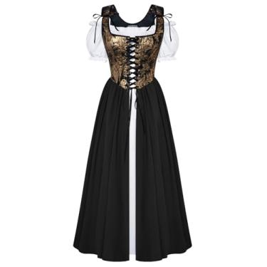 Imagem de Fantasia renascentista feminina medieval espartilho vestido de fada manga bufante dourado preto tamanho 12