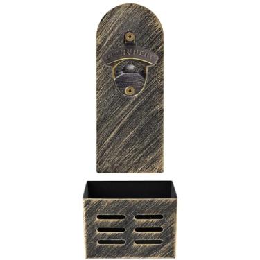 Imagem de Jumiok Abridor de garrafa magnético rústico com apanhador de tampa, conjunto de abridor de cerveja montado na parede, cola na geladeira