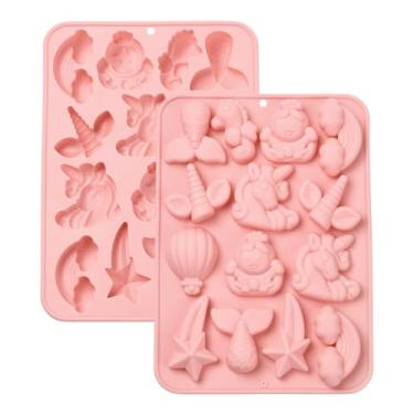 Imagem de UR URLIFEHALL 2 moldes de silicone de unicórnio, conto de fadas, animais, arco-íris, formas de chocolate para bolos, doces, cupcake, sabonete, biscoitos, cubos de gelo, artesanato