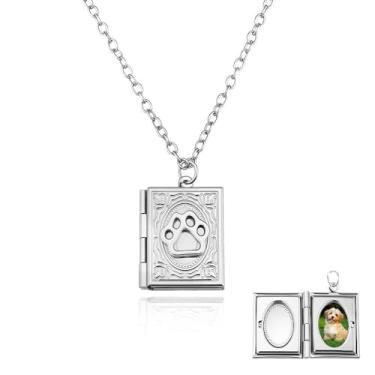 Imagem de Guqqeuc Presentes comemorativos de animais de estimação para familiares e amigos com medalhões, colar com estampa de pata, presente de simpatia para cães, gatos, porta-retratos, correntes, presentes