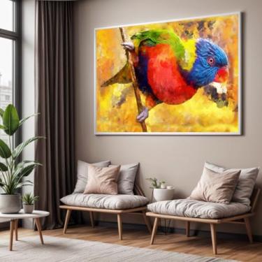Imagem de Quadro com Moldura Sala Quarto Pássaro Colorido Decorativo Horizontal Grande Hall