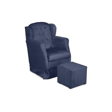 Imagem de Vit Decor Kit Poltrona de Amamentação Malu Bege com Puff Balanço Suave Capitonê - Conforto Ergonômico para Quarto de Bebê, Berçário e Descanso da Mamãe (Azul Marinho)