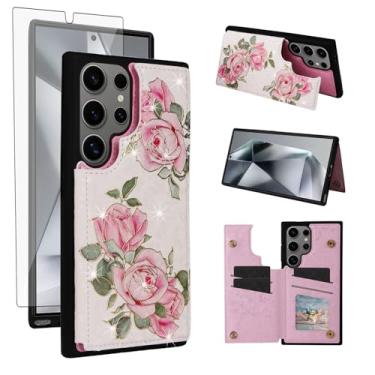 Imagem de Asuwish Capa de celular para Samsung Galaxy S25 Ultra 5G carteira celular com protetor de tela flor luxuosa porta-cartão de crédito suporte suporte S25Ultra 25S S 25 25Ultra 6,9 2025 mulheres meninas