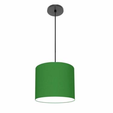 Imagem de Lustre Luminária Pendente Vivare Free Lux Pe-4107pr Cúpula Em Tecido 25x20cm Verde-folha Canopla Preta E Fio Preto