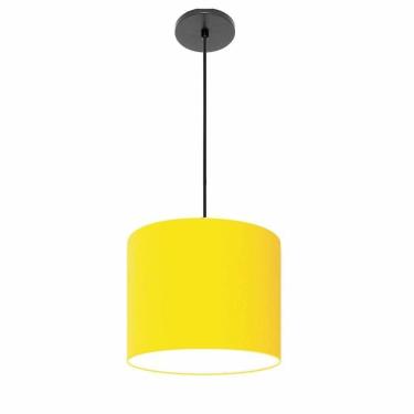 Imagem de Lustre Luminária Pendente Vivare Free Lux Pe-4105pr Cúpula Em Tecido 20x22cm Amarelo Canopla Preta E Fio Preto