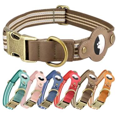 Imagem de Coleira AirTag para cães pequenos, coleira de nylon refletivo macio com suporte AirTag - Coleira de couro ajustável para cães Apple Airtag com fivela de metal - rastreador GPS Apple Air Tag Coleiras