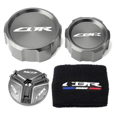 Imagem de Compatível com CBR 1000RR 1000 RR 2005-2018 Tampa de enchimento de óleo de motocicleta cilindro mestre tampa de reservatório de fluido de freio meia CBR1000RR (conjunto de 4 peças cinza)