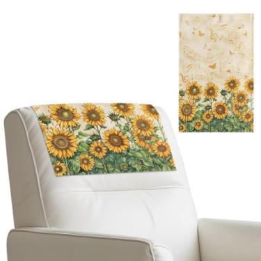 Imagem de Merkmak Capa de encosto de cabeça de girassol para poltronas reclináveis, protetor de cabeça com gancho e laço, 1 peça de capa de sofá para sala de estar, festa de Ação de Graças, presentes de