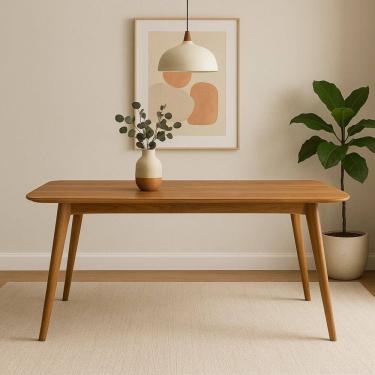 Imagem de Mesa de Jantar 4 Lugares Slim Base Madeira Maciça e Tampo Amadeirado