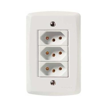 Imagem de Conjunto 3 Tomadas 3p 10a Tramontina Lux2 - Branco - Kit Com Parafusos