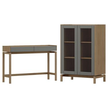 Imagem de Cristaleira 2P Vidro Canelado Aparador 2G Oak Ferrolack Milani Store