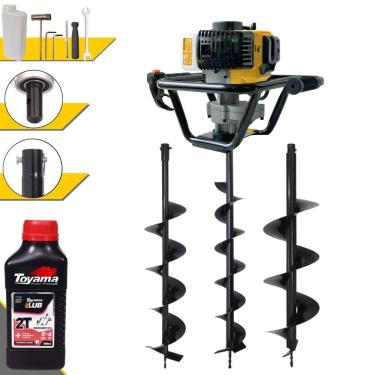 Imagem de Perfurador de Solo Profissional Lynus PSL-517 À Gasolina 1,8HP de Potência 52cc 9.000rpm + Conjunto de Brocas 80x10, 80x15 e 80x20 + ÓLEO TOYAMA 2T