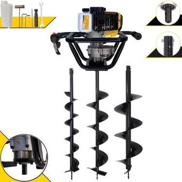 Imagem de Trado Motorizado À Gasolina Lynus PSL517 52cc 1,8HP Perfurador de Solo Profissional + Brocas 80x10cm, 80x15cm e 80x20cm