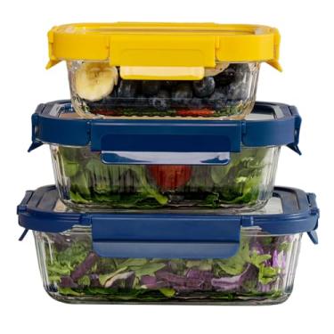 Imagem de HOME/LIFE Potes Herméticos Preparo de Refeições, Recipientes de Armazenamento Alimentos Tampas Herméticas, Recipientes Vidro para Marmitas, Microondas, Forno