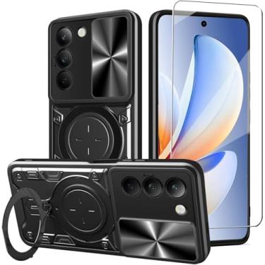 Imagem de WRTBS Capa de celular para Xiaomi Redmi 15 4G com protetor de tela de vidro, capa de proteção para câmera deslizante embutida, capa protetora de corpo inteiro militar resistente - preta