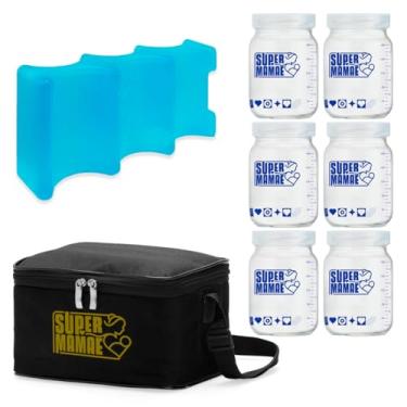 Imagem de Bolsa Térmica com Gelo Artificial e 6 potes de vidro com graduação 200ml - Preta