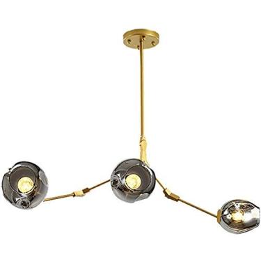 Imagem de Lustre E27 Nordic Glass Ball Chandelier Altura ajustável, Lustre preto fosco, E26 Metal Hand Blow Branches Pendant Light, Luminárias de globo de meados do século de 79"