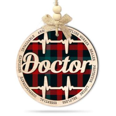 Imagem de CHOANG Enfeite de Natal Doctor Appreciation - Decoração de madeira e acrílico com design de batimento cardíaco - Ornamentos significativos, presente de agradecimento para médicos, profissionais de