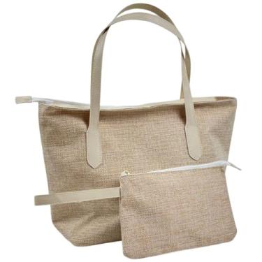 Imagem de Bolsa de Praia Feminina Grande de Ombro Com Porta Documentos Verão Férias Piscina (Palha/OFF)