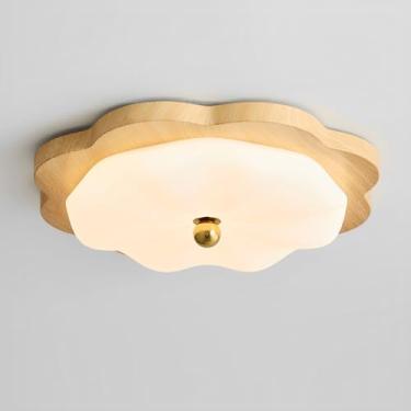 Imagem de Luminária de teto embutida em ferro com textura de madeira moderna e cúpula de acrílico, ideal para quarto, sala de estar e corredor