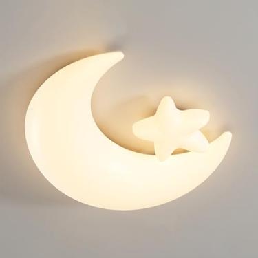 Imagem de Lustre de teto LED lua para quarto infantil, desenho animado, branco, semi-embutido, luminária de teto para quarto infantil, 40W, lustres para meninos e meninas
