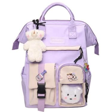 Imagem de Mochilas fofas Preppy Mochila Mulheres impermeáveis Candy Colors - Lig