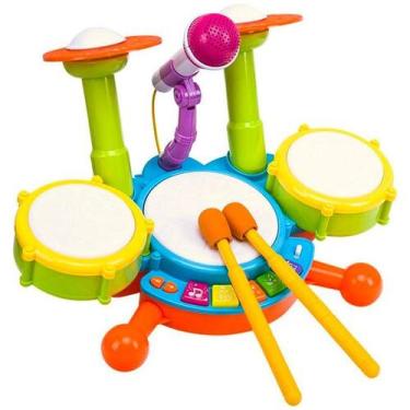 Imagem de Microfone musical de bateria de brinquedo com luzes para bebês azul - 