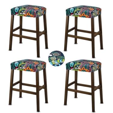 Imagem de NeColorLife Capas de banco estampadas retangulares, capas de assento de selim elásticas à prova d'água para altura do balcão e cadeiras de ilha de cozinha, protetor de almofada de banco, azul marinho