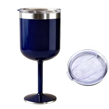 Imagem de Taça Térmica 600ml Com Tampa Copo Dupla Parede Aço Inox Mantém Bebidas Geladas Para Churrascos Ao Ar Livre Ideal Para Gin E Vinho Copo Inox(600ml com Tampa-Azul escuro)