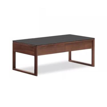 Imagem de Mesa de centro de madeira maciça, mesa de café, moderna e simples, mesa de chá de ardósia chinesa preta para armazenamento de nogueira e quarto