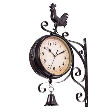 Imagem de Relógios de parede vintage de dupla face, relógio de parede de ferro forjado com aparência antiga para pendurar na parede, relógio retrô, decoração de casa, sala de estar, escritório, cozinha, quarto